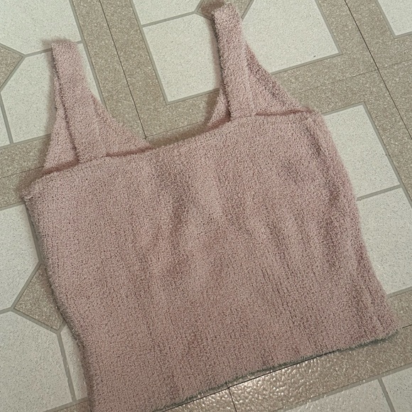 NWOT DESIGN LAB FALL BOHO FLEECE COZY WARM SOFT VNECK TANK TOP BEIGE - Picture 3 of 4